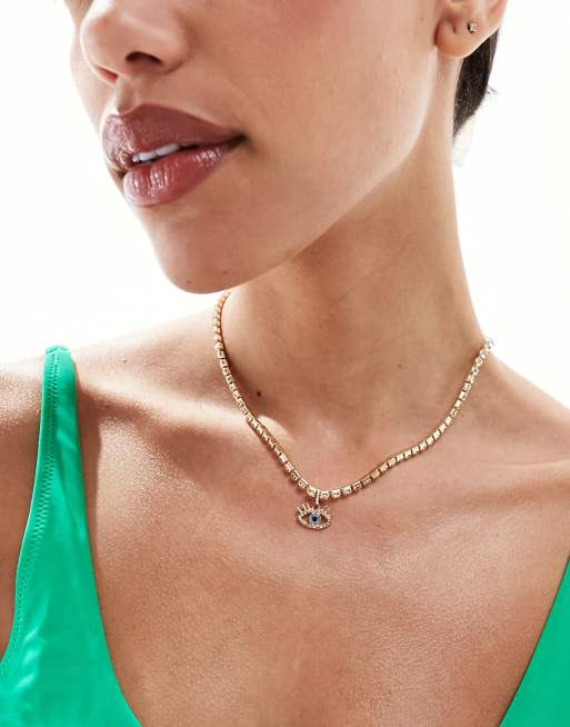 South Beach eye embellished chain choker necklace in gold