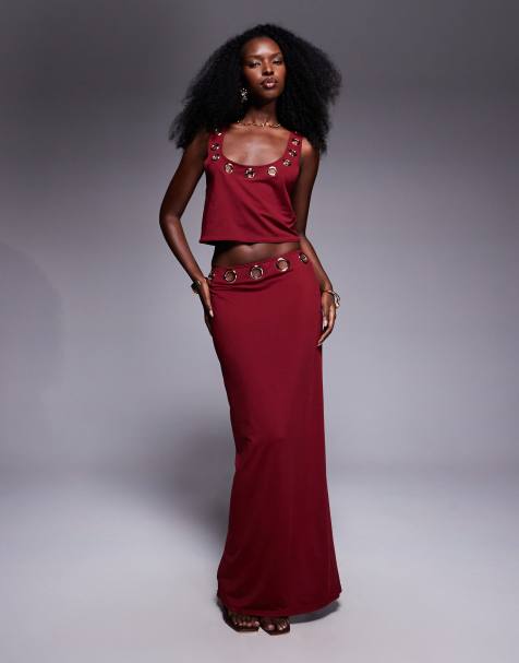 South Beach eyelet detail set in burgundy - view 1