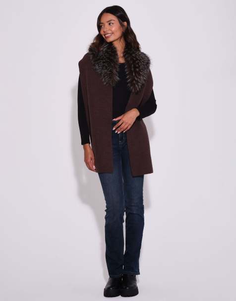 South Beach Faux fur collar scarf in brown - view 1