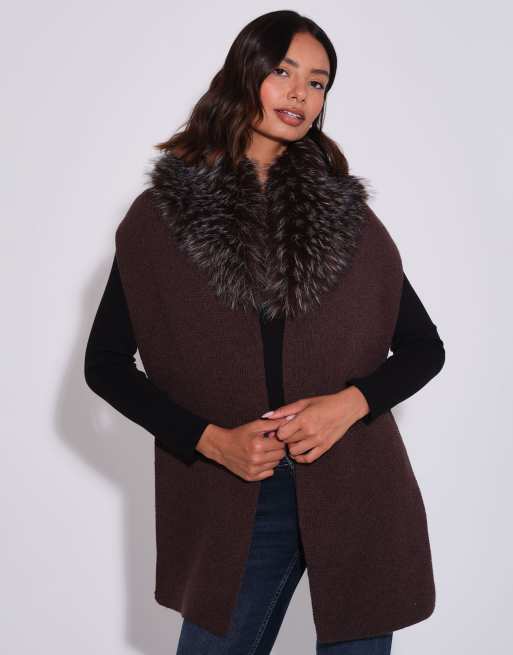 South Beach Faux fur collar scarf in brown, 2 of 4