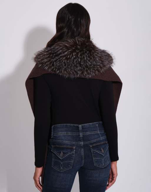 South Beach Faux fur collar scarf in brown, 4 of 4
