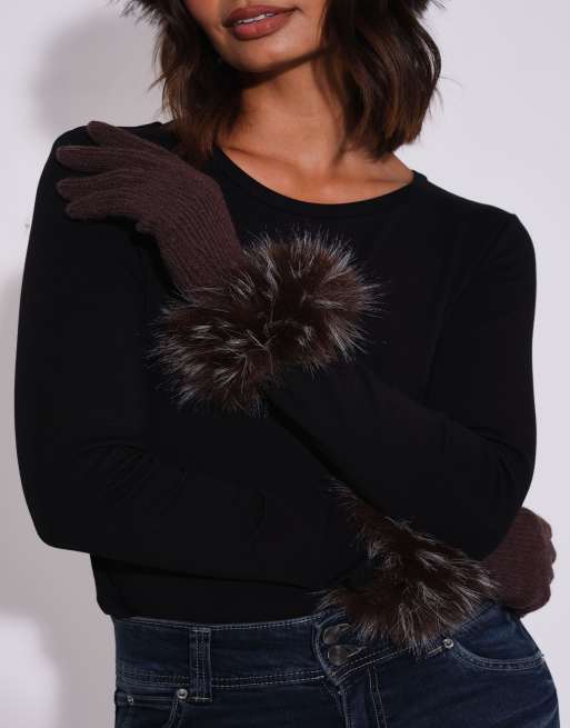 South Beach Faux fur hat and glove set in brown, 6 of 7