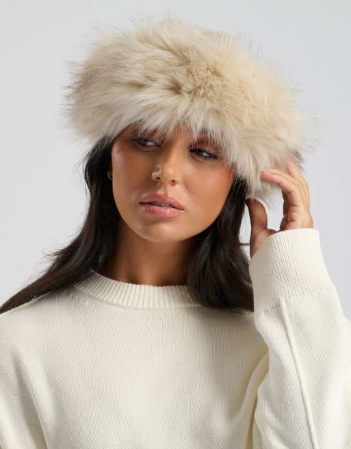 South Beach Faux fur hat and glove set in cream, 2 of 3
