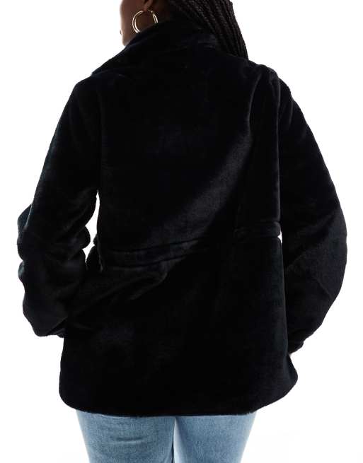 South Beach Faux fur jacket with waist ties in black, 2 of 4