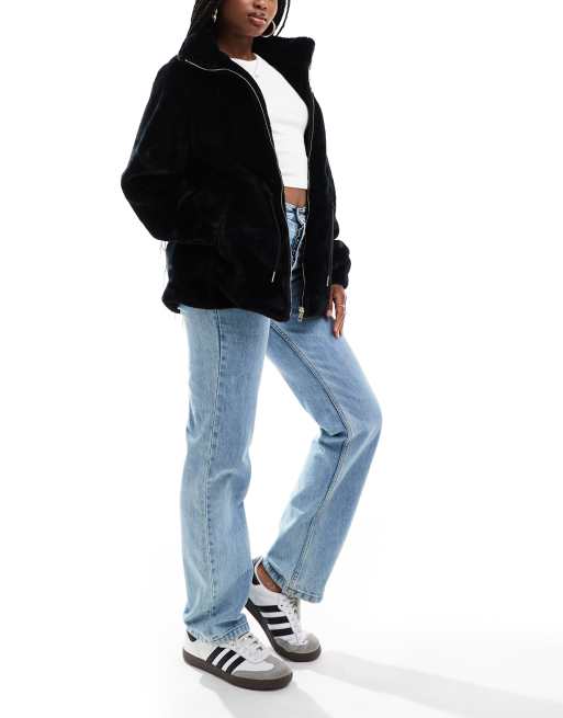 South Beach Faux fur jacket with waist ties in black, 4 of 4