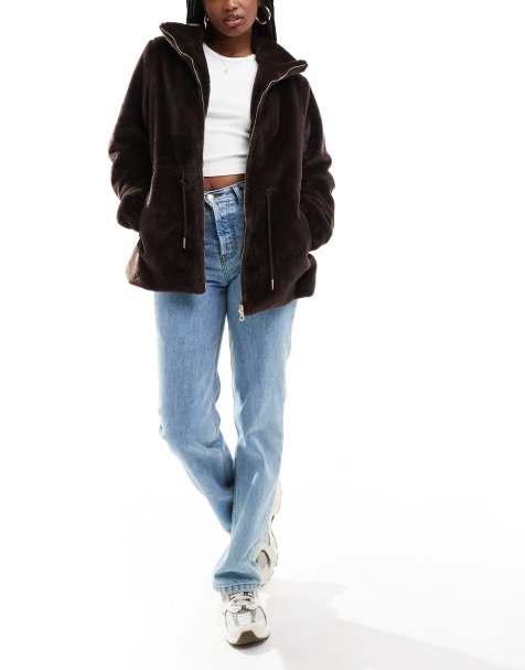 South Beach Faux fur jacket with waist ties in cocoa - view 1