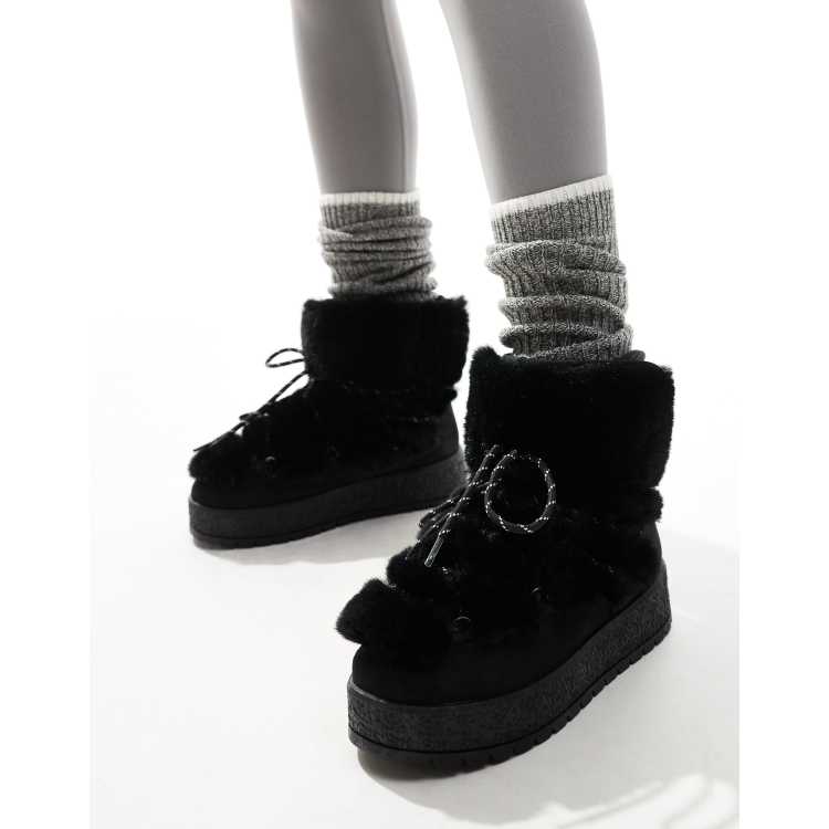 Faux fur fashion lace up booties