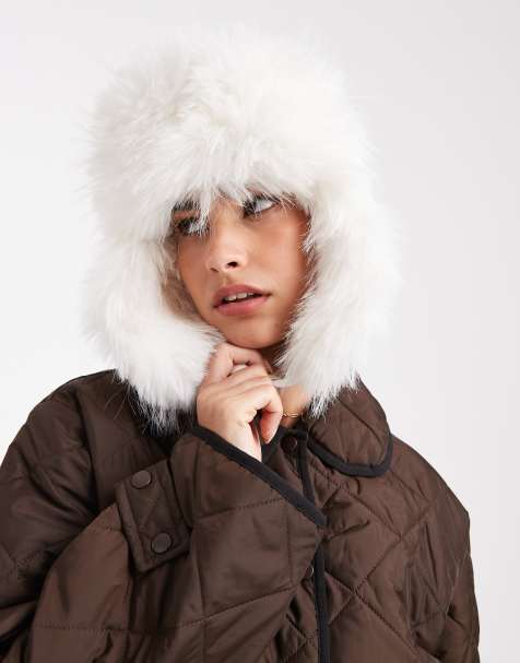 South Beach faux fur lined ski trapper hat in white 