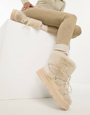South Beach faux fur snow boots in beige