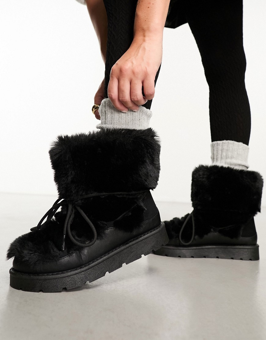 South Beach Faux Fur Snow Boots In Black