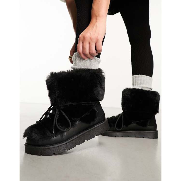 South Beach faux fur snow boots in black