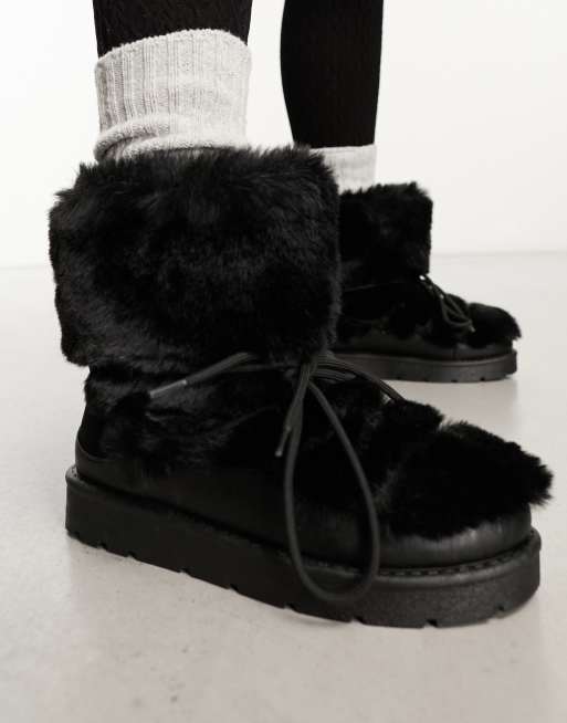 South Beach faux fur snow boots in black