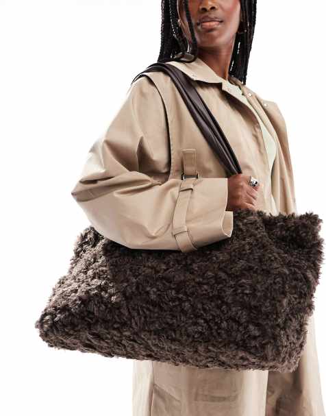 South Beach faux fur tote bag in brown - view 1