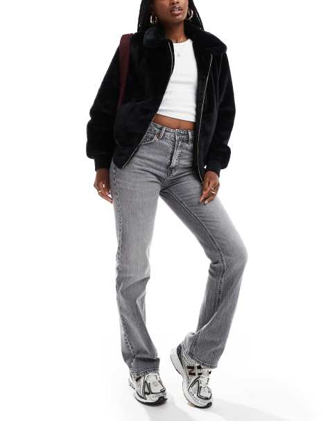 South Beach Faux fur zip up bomber jacket in black - view 1