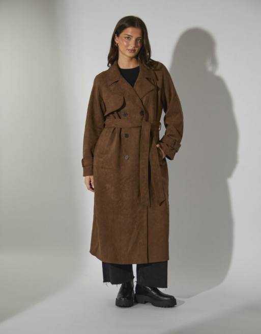 South Beach Faux suede trench coat in tan, 2 of 5
