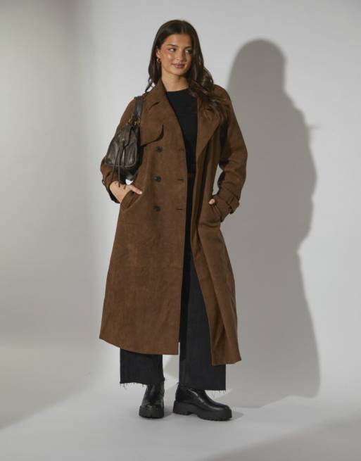 South Beach Faux suede trench coat in tan, 4 of 5