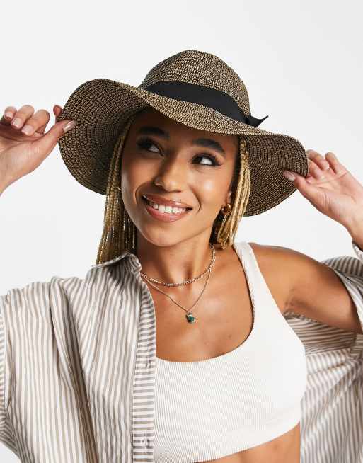 South Beach fedora hat with ribbon in mixed straw 