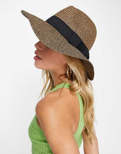 South Beach - Fedorahoed van gemengd stro met lint in naturel 