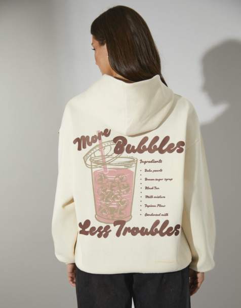 South Beach - Felpa con cappuccio color crema con grafica di bubble tea - view 1