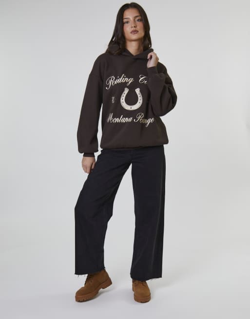 South Beach - Felpa con cappuccio marrone con scritta Riding Club, 3 di 4