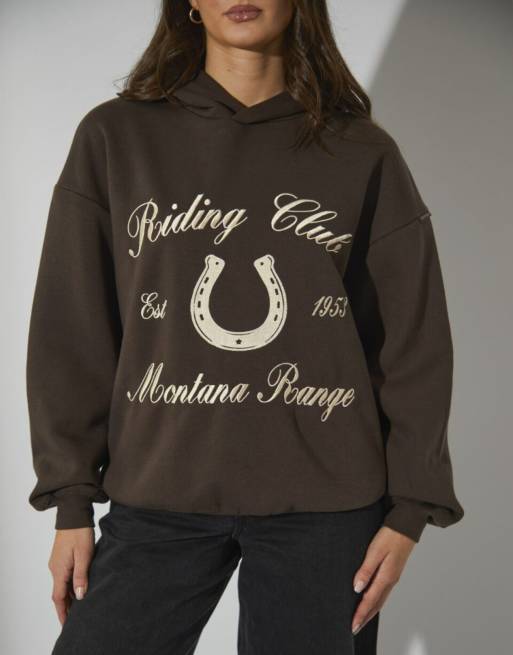 South Beach - Felpa con cappuccio marrone con scritta Riding Club, 4 di 4