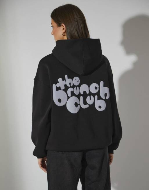 South Beach - Felpa con cappuccio nera con scritta The Brunch Club, 2 di 7