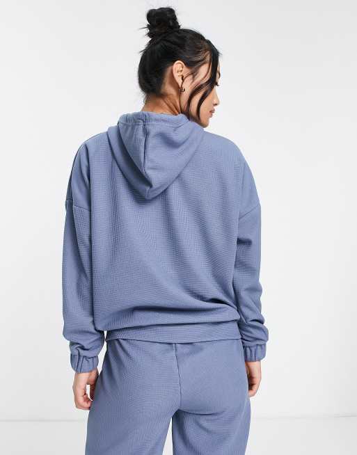 South Beach - Felpa con cappuccio oversize in tessuto a nido d'ape blu con cerniera lampo , 2 di 4