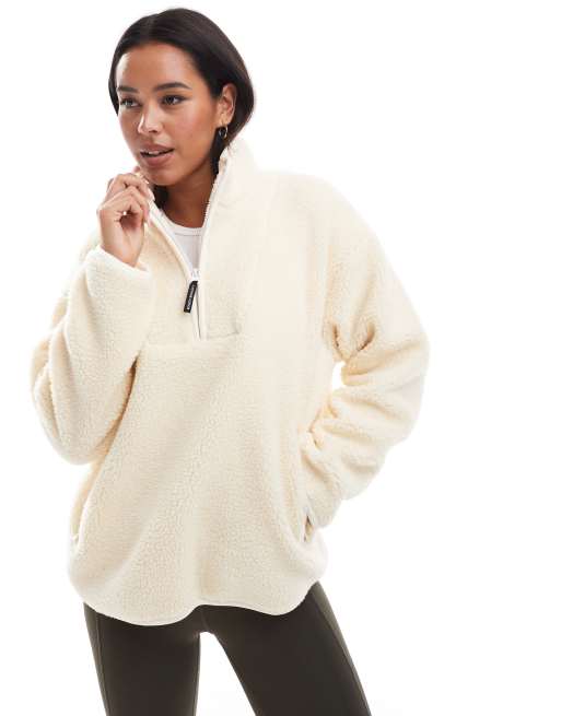South Beach - Felpa in pile borg crema con zip corta