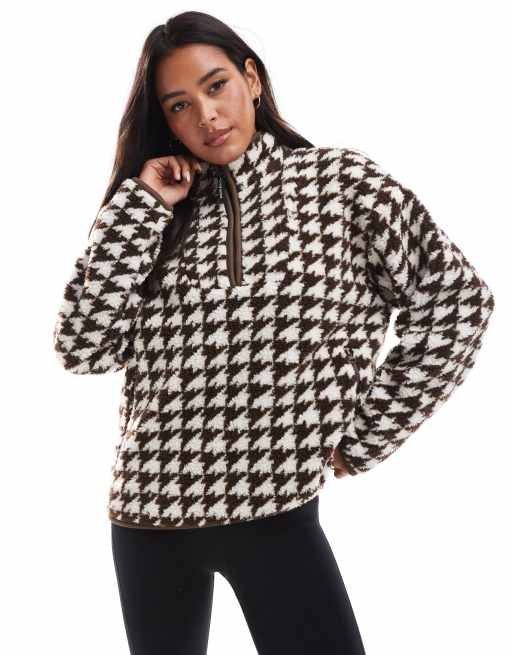 South Beach - Felpa in pile borg marrone con zip corta