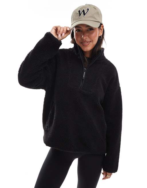 South Beach - Felpa in pile borg nera con zip corta