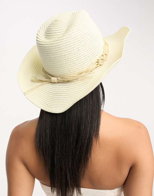 South Beach festival cowboy hat with crochet band in cream, 2 of 4