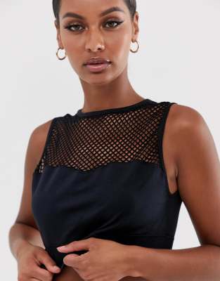 South Beach fishnet seamless bra top in black