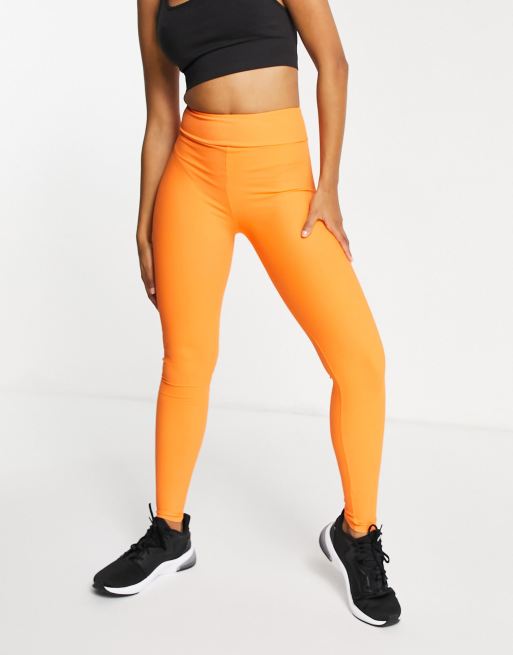 Orange Seamless Rib Basic Branding Gym Leggings