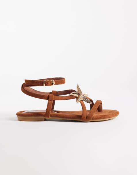 South Beach – Flache Riemchensandalen aus Wildlederimitat in Braun mit Seestern-Verzierung - view 1