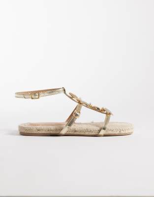 Flache Sandalen in Gold mit Seestern-Detail-Goldfarben Goldfarben 38