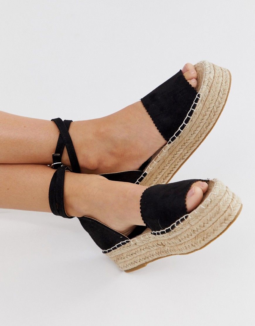 South Beach flatform sandals with ankle straps-Black