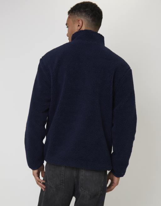 South Beach fleece borg 1/4 zip jacket in navy , 4 of 4