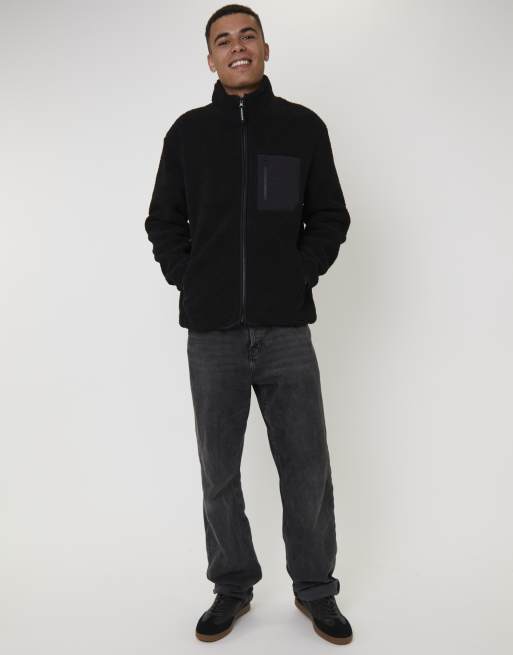 South Beach fleece borg zip jacket in black , 2 of 4