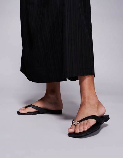 South Beach Flip Flop with Star Embelishment in Black Raffia ASOS