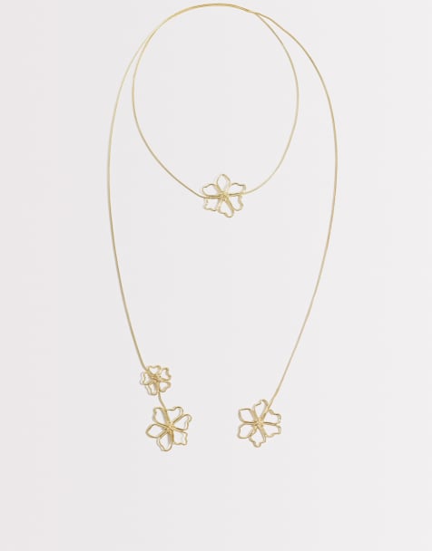 South Beach floral wrap necklace in gold tone - view 1