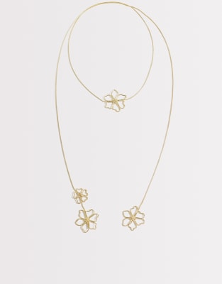 South Beach Floral Wrap Necklace In Gold
