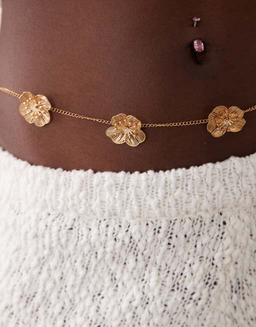South Beach flower belly chain in gold, 2 of 3