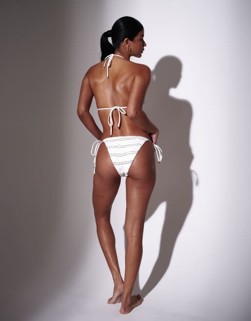 South Beach Flower decal frill triangle bikini set in cream, 4 of 4