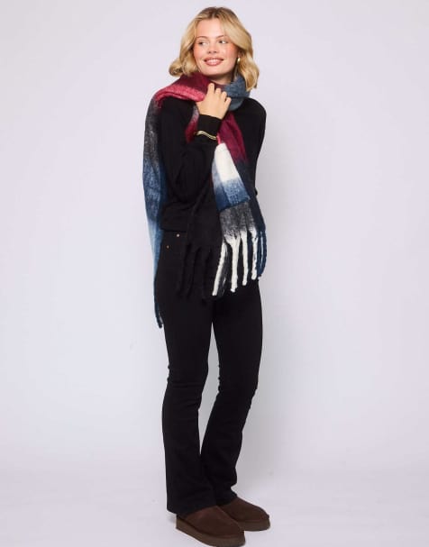 South Beach Fluffy check scarf with pocket in multi - view 1