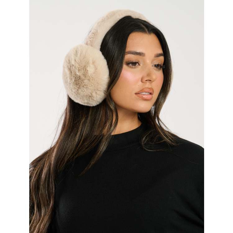 South Beach Fluffy earmuffs in cream ASOS
