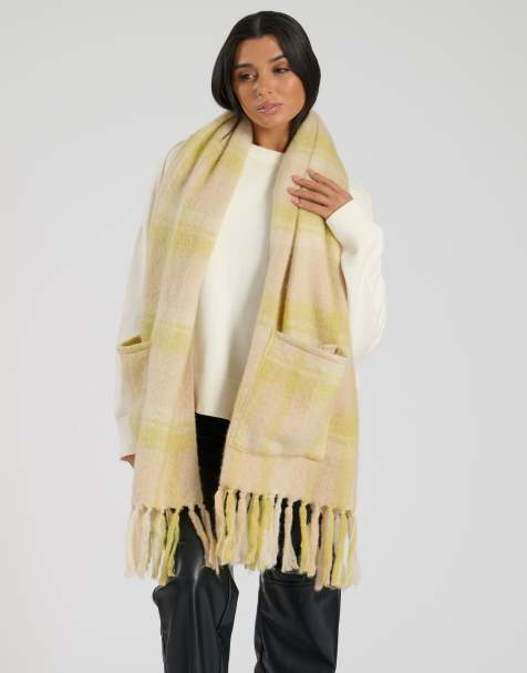 South Beach Fluffy pocket scarf with contrast stitch in yellow - view 1