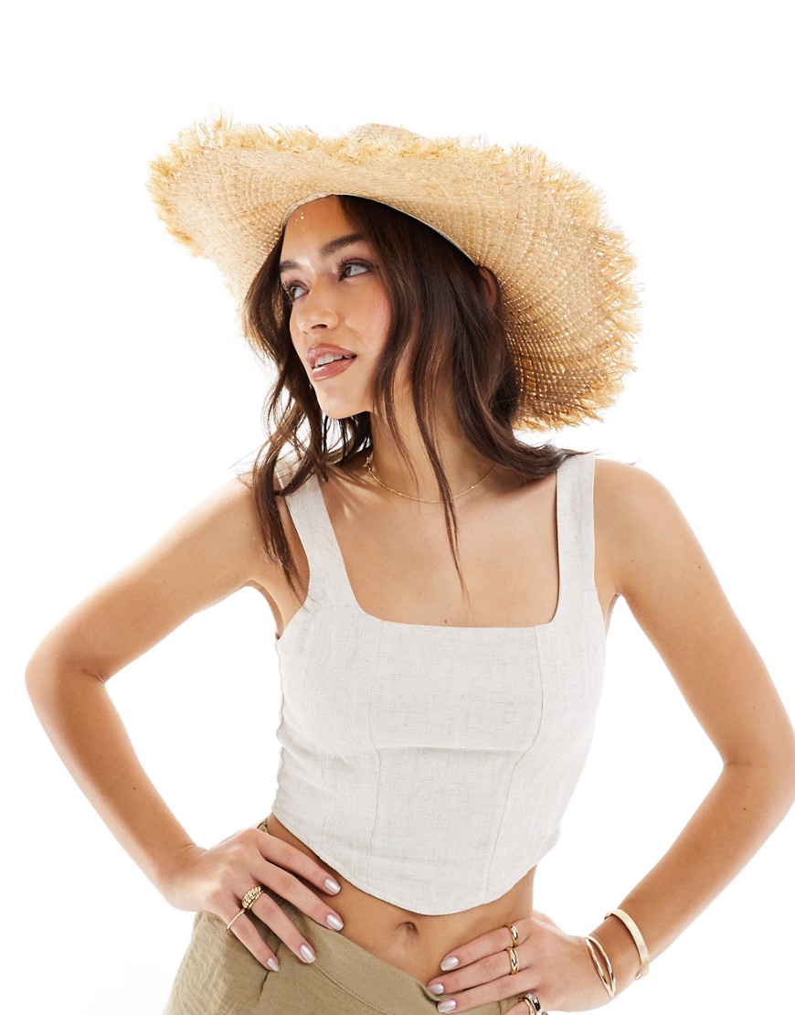 frayed edge fedora with starfish embellishment in natural-Neutral