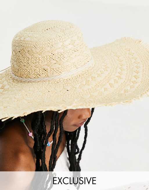 South Beach frayed edge hat in natural straw