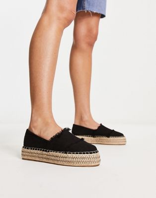 South Beach frayed espadrille in black