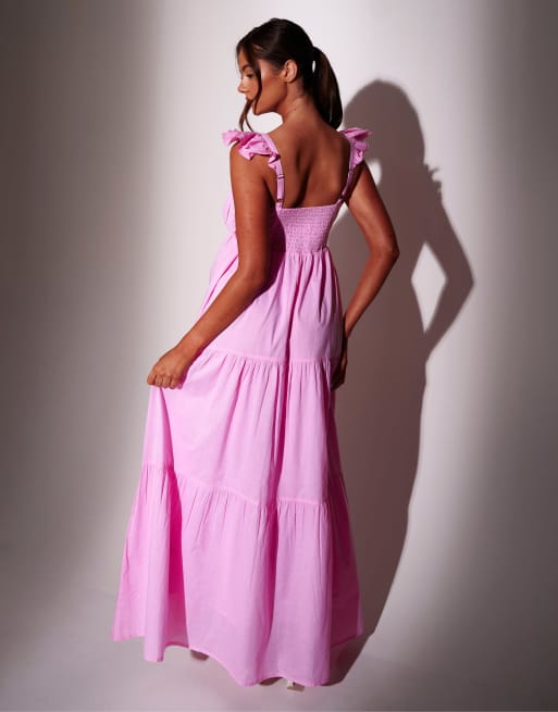 knee length dresses for ladies Maxi Dress Pink Long Dress Anais Tiered Ruffle Maxi Dress Size 10 main image 0